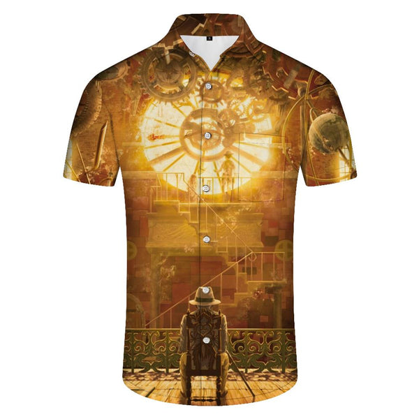 
Gears Clock Gold Century Men's Everyday Button-Down Short Sleeve Summer Hawaiian Beach Shirt 3D Digital Print Pattern
                
