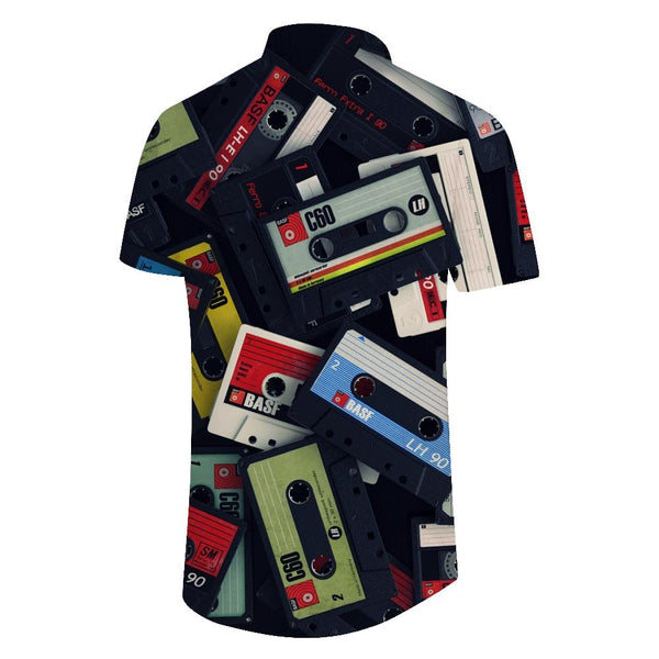 
With music tape digital printing 3d men's casual daily travel short-sleeved shirt tropical rainforest fashion Hawaiian short-sleeved shirt tape
                