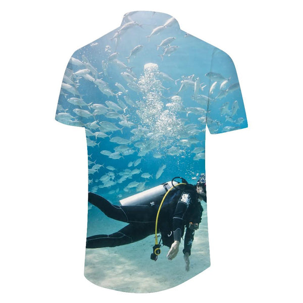 
Men's casual loose latent print short sleeve button down Hawaiian shirt tropical beach walking clothing
                