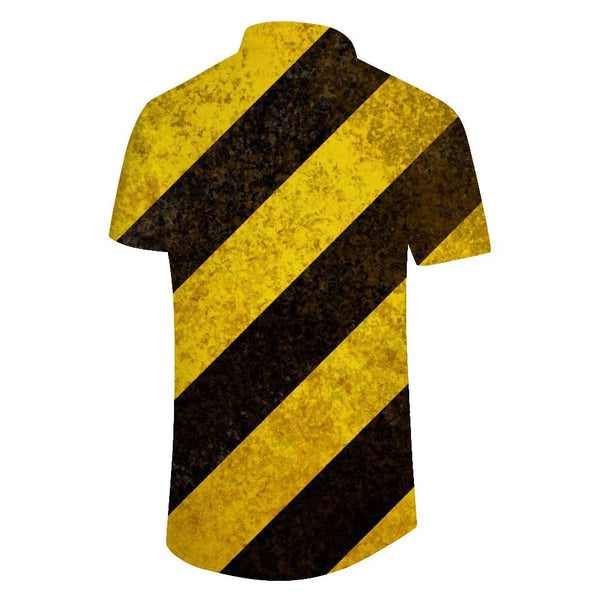 
Warning tape tropical Hawaiian pocket collar men's casual short sleeve shirt button collar top beach wear
                