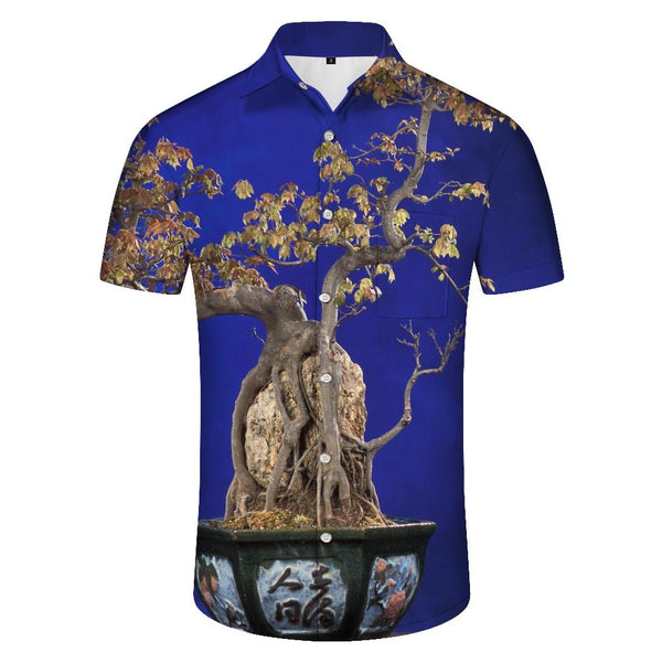 
Tree digital print Hawaiian tropical button-down lapel pocket short sleeve casual men's loose vacation travel beach shirt
                