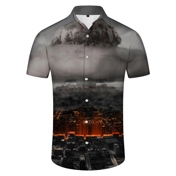 
Nuclear Weapon Explosion Gray Mushroom Cloud Men's Casual Shirt Long Sleeve Button Lapel Shirt Graphic Print
                