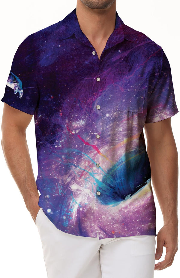 Colorful Black Hole Galaxy Space 3D Shirt Fun Button Shirt Hawaiian Digital Print Short Sleeve Summer Shirt Men's Shirt Short Sleeve Vintage