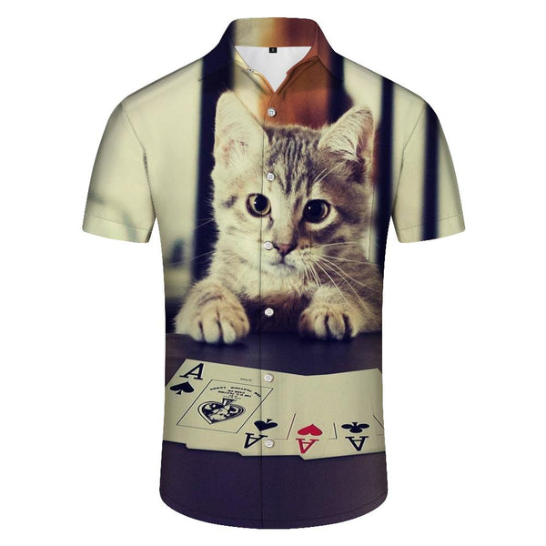 
Poker Cat Kitten Shirt Mens Short Sleeve Button Down Hawaiian Shirt Perfect for Beach Summer Tropical
                