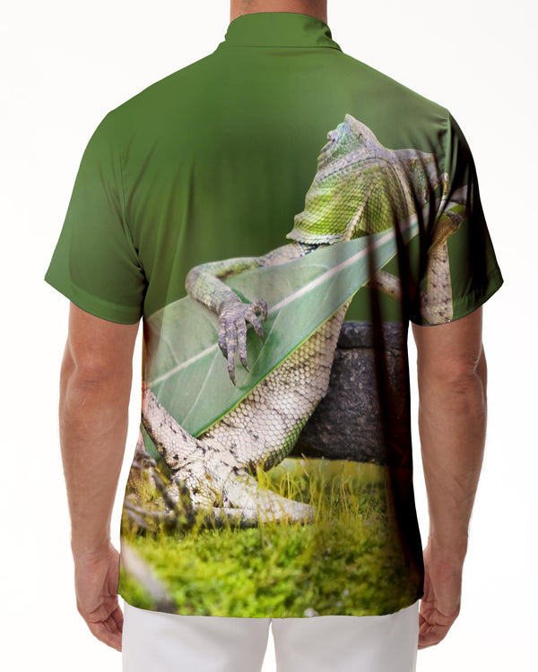 
Forest Fun Lizard Men's Casual Regular Style 3D Printed Pattern Four Seasons Hawaiian Shirt Short Sleeve Shirt Chameleon Lizard Pattern
                