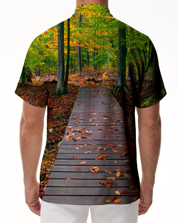 
Autumn leaves men's polyester shirt men's short-sleeved shirt button-down casual shirt loose tops vacation
                