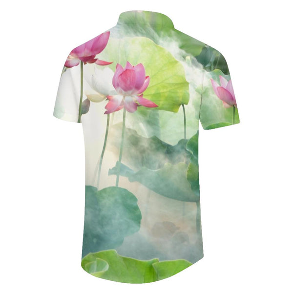 
Artistic Watercolor Lotus Hawaiian Shirt Lapel Pocket Button Short Sleeve Men's Tops
                