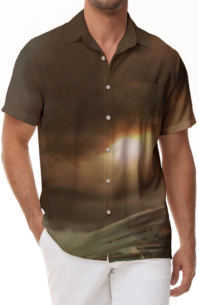 Hawaiian Shirt Men's 3D Cloud Print Hawaiian Button Lapel Pocket Beach Seaside Short Sleeve