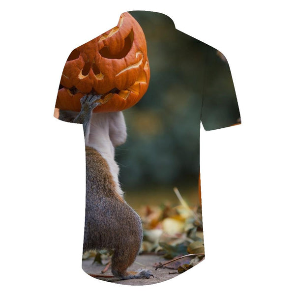 
Hamster funny pumpkin head button pocket lapel Hawaiian lapel regular style suitable for men fashion breathable casual comfortable
                