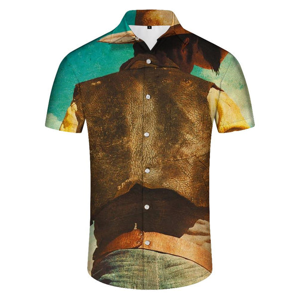 
Wild cool retro outfit back view men's casual daily travel short-sleeved shirt Hawaiian tropical four seasons button lapel short-sleeved shirt pocket
                