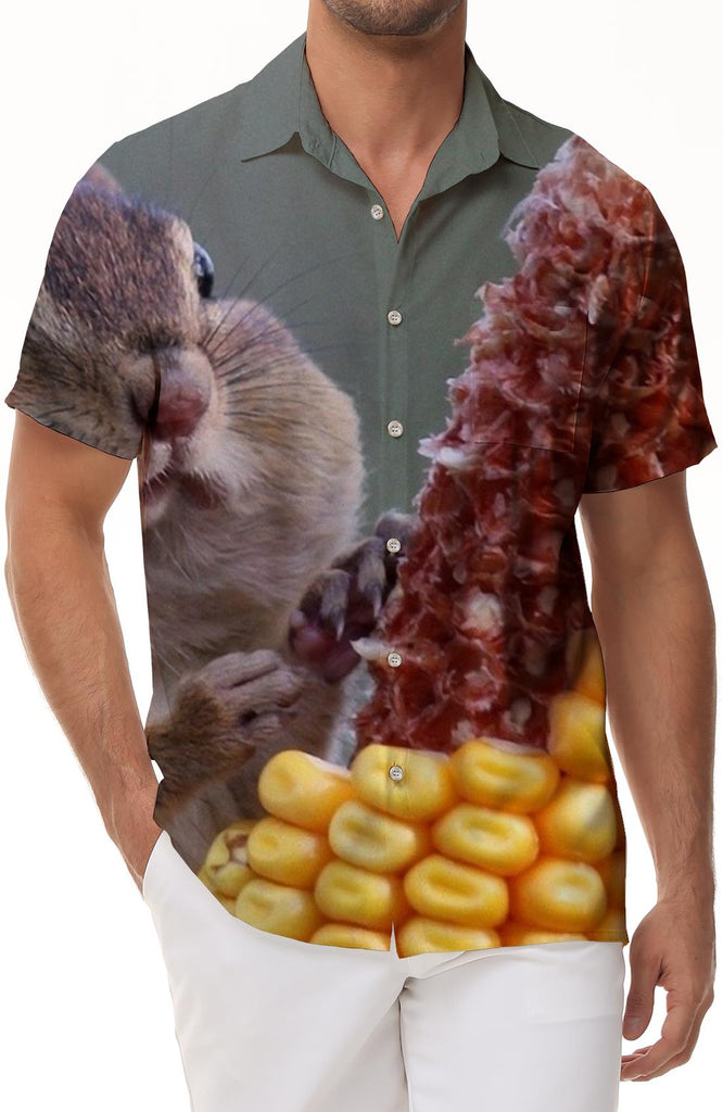 Cute Red Squirrel Men's Cuban Shirt Short Sleeve Button-Up Beach Shirt Casual Everyday Top Mixed Colors