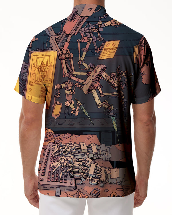 
AI mixed color robot men's outdoor vacation travel pattern print short sleeve button Hawaiian tropical
                
