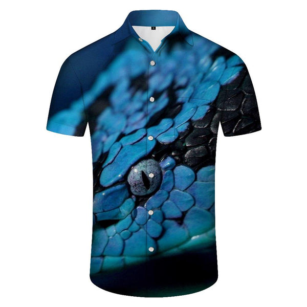 Blue Viper Reptile Blue Snake Venomous Men's Short Sleeve Casual Hawaiian Shirt for Beach Party