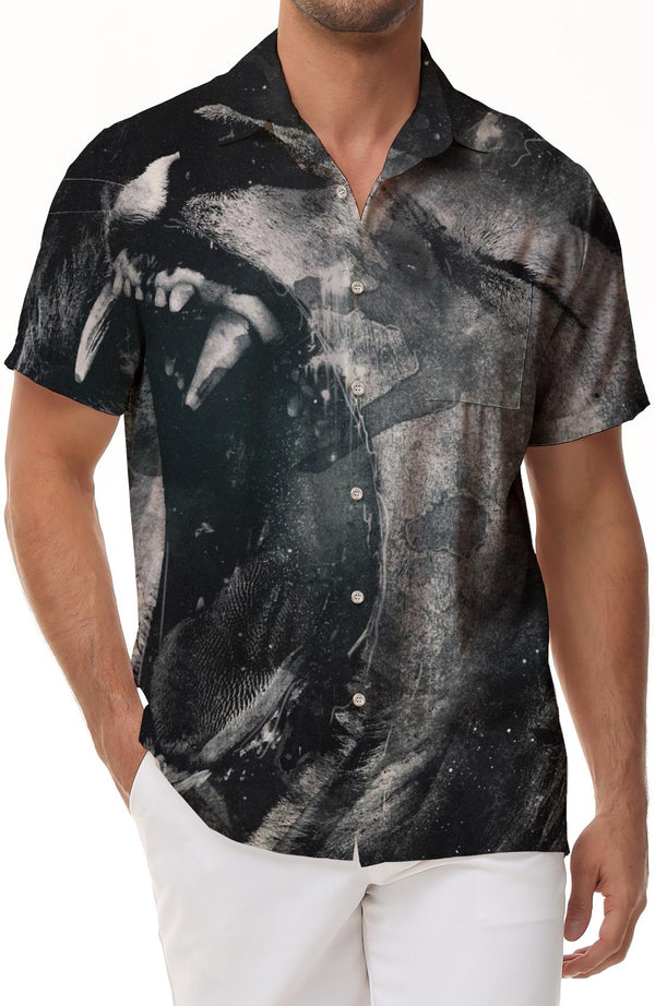 Lion roars loudly Summer four seasons men's shirt digital printing short-sleeved tops casual loose outdoor