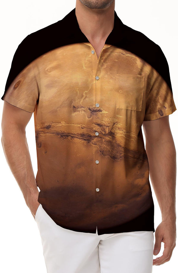 Moon Tropical Four Seasons Summer Men's Short Sleeve Hawaiian Shirt Black Printed Button Casual Shirt Short Sleeve