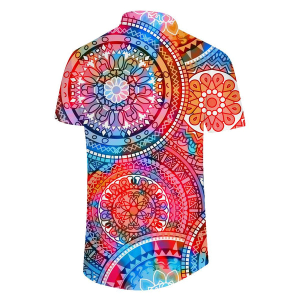
Retro Asian Indian pattern short sleeve fashionable Hawaiian shirt button down suitable for summer beach seaside travel
                