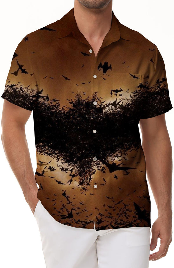 Night bats animals tropical summer Hawaii tropical style daily vacation seaside beach short-sleeved shirt clothing