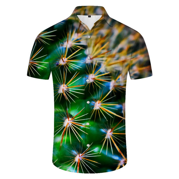 
Desert thorny green cactus hip-hop fun trend plant casual short-sleeved shirt men's vacation beach seaside button lapel pocket short-sleeved shirt Hawaii
                