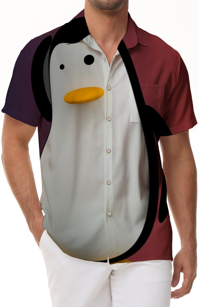 Penguin Mens Hawaiian Shirt Button Down Shirt Short Sleeve Casual Hawaiian Beach Shirt Cute