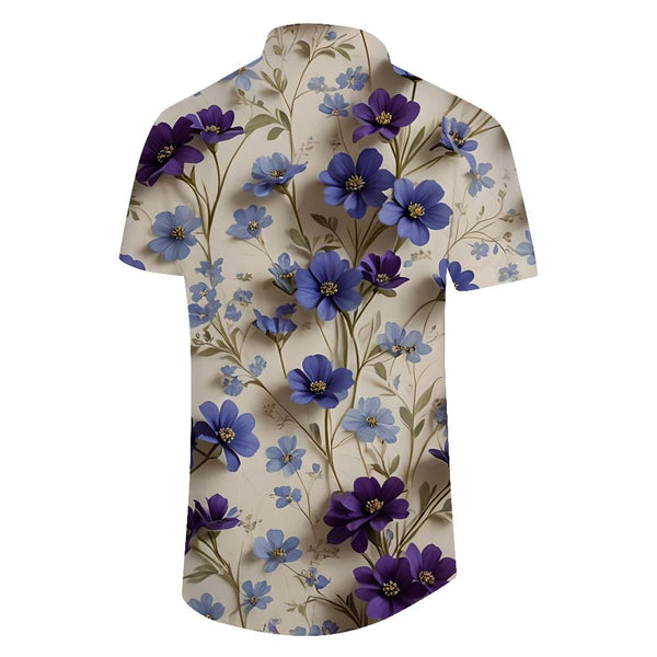 
Small floral purple casual short-sleeved regular version men's tropical fashion Hawaiian style shirt suitable for seaside drifting and beach parties
                