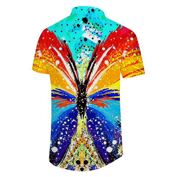 
Artistic colorful butterfly digital print pattern fashion casual men's Hawaiian tropical beach vacation top short sleeve
                