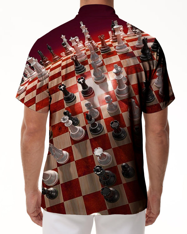 
Chess print casual men's abstract geometric Hawaiian button shirt short sleeve beachwear
                