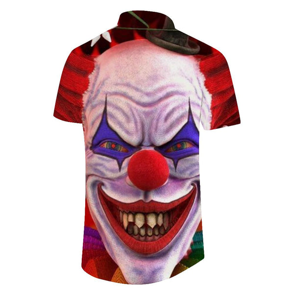 
3D printed short-sleeved shirt tropical rainforest men's casual loose daily vacation travel Hawaiian pocket lapel button short-sleeved shirt crazy clown
                