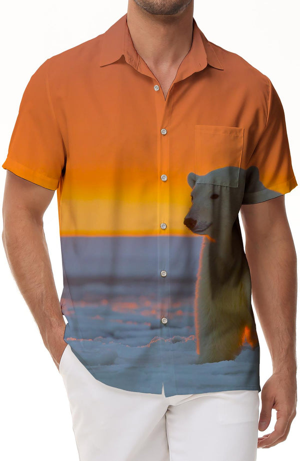 Sunset and Snow Hawaiian Shirt Short Sleeve Button Polar Bear Men's Casual Short Sleeve Loose Street Outdoor Travel