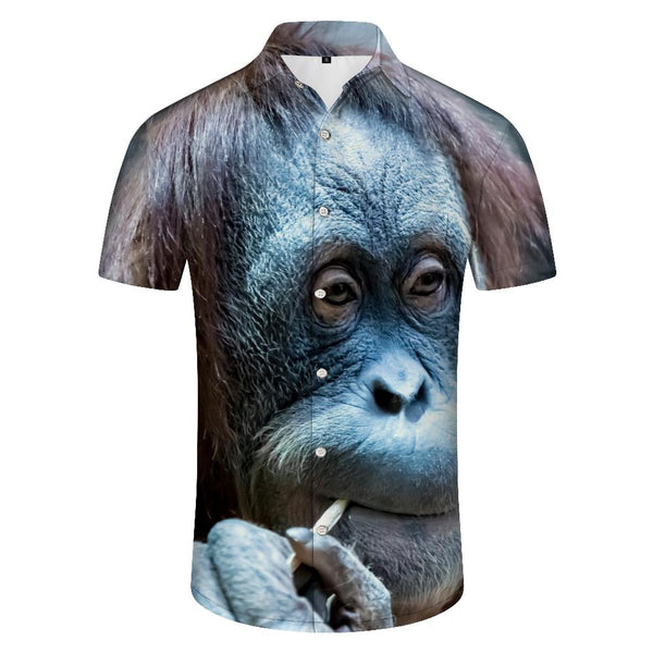 
Orangutan digital printing men's loose casual short-sleeved Hawaiian button lapel pocket short-sleeved shirt summer tops
                
