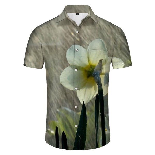 
Daffodil White Flowers Men's Casual Vintage Shirt Short Sleeve Button Hawaiian Shirt Summer Casual Beach Shirt
                