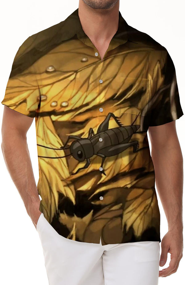 Cicada Green Stem Habitat Mens Hawaiian Shirt Short Sleeve Button Down Hawaiian Shirt Fashion Short Sleeve Shirt Animal