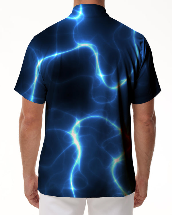 
Blue Lightning Shine Men's Casual Button Short Sleeve Breathable Shirt with Pocket Beach Vacation Shirt
                