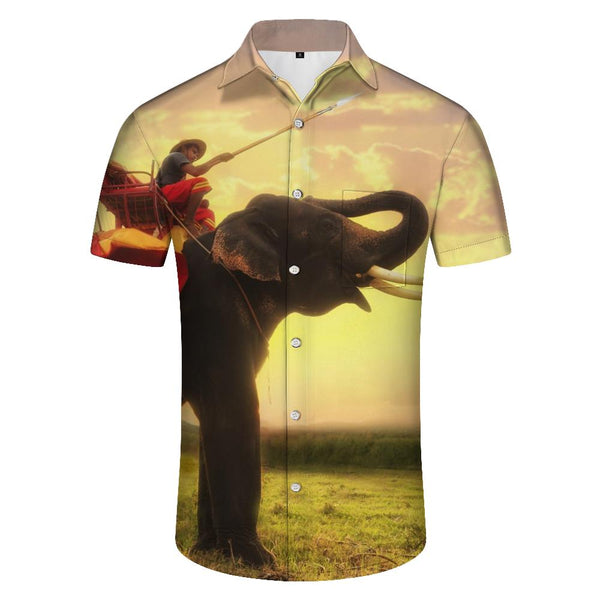 
Thailand Wild Nature Elephant Pattern Print Men's Formal Shirt Casual Button Short Sleeve Summer Beach Shirt Vacation Shirt
                