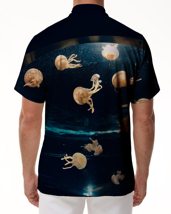 
Tropical Hawaiian button-down lapel pockets colorful jellyfish print pattern men's casual daily travel vacation seaside shirt top beach
                