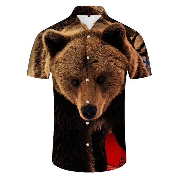 
Fierce Brown Bear Men's Cute Little Bear Russian Casual Short Sleeve Tropical Hawaiian Button Pocket Lapel Work and Fishing Sports Short Sleeve
                
