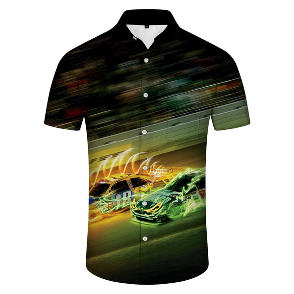 
Competition racing cool style shirt men's casual short sleeve tropical summer lapel pocket vacation beach clothing four seasons
                