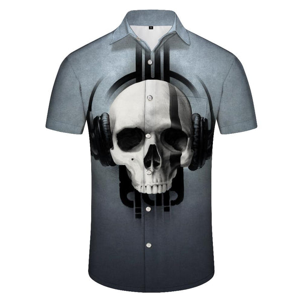 
Black and white skull music men's fashion casual short-sleeved shirt summer essential items
                