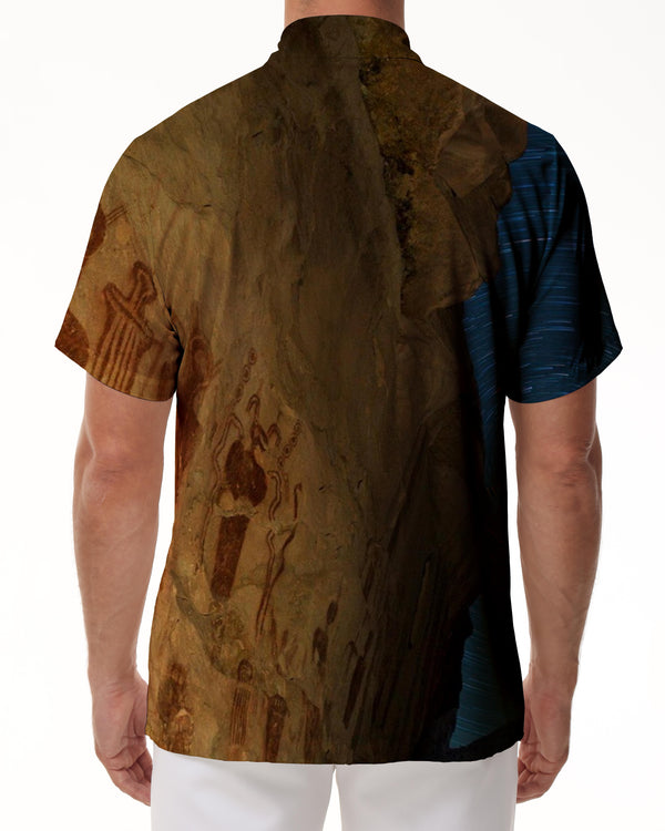 
3d print pattern abstract men's button-down retro personality lapel print casual shirt short sleeve shirt
                