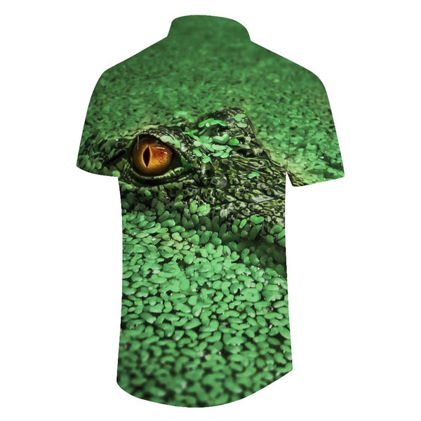 
Crocodile Lurking Green Men's Hawaiian Shirt Short Sleeve Button Shirt Summer Beach Casual Shirt Button
                