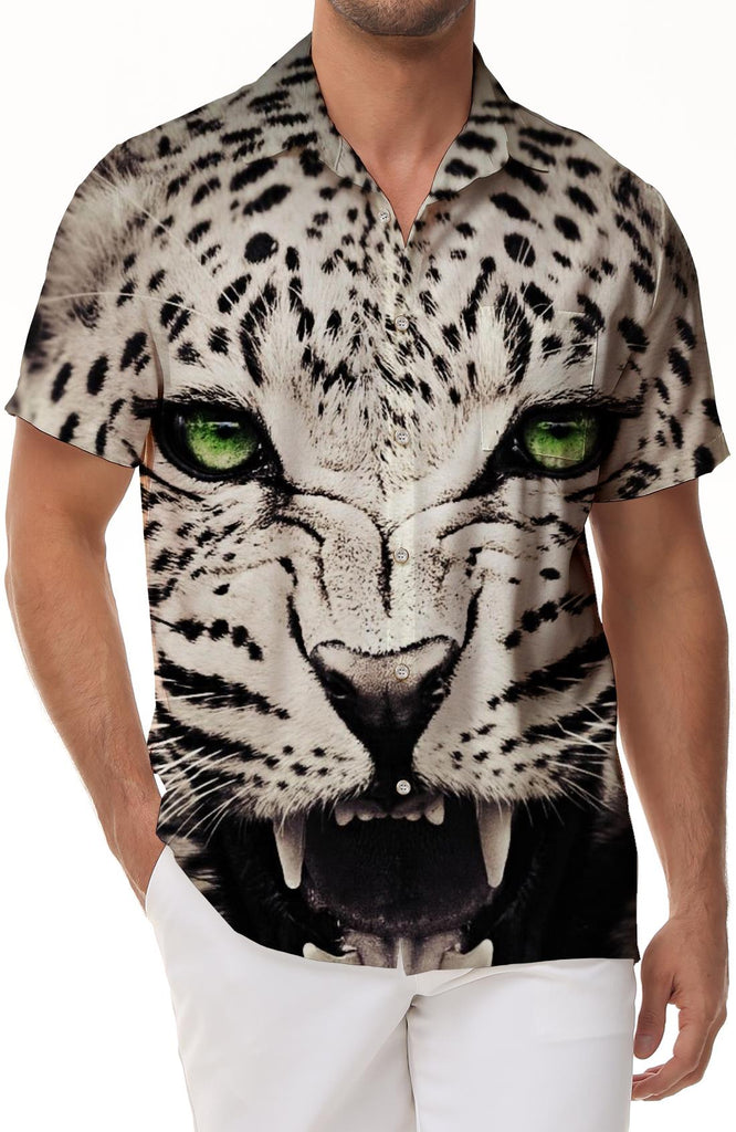 Leopard Black and White Pattern Animal 3D Printing Men Breathable Fashion Hawaiian Button Tropical Retro Trendy