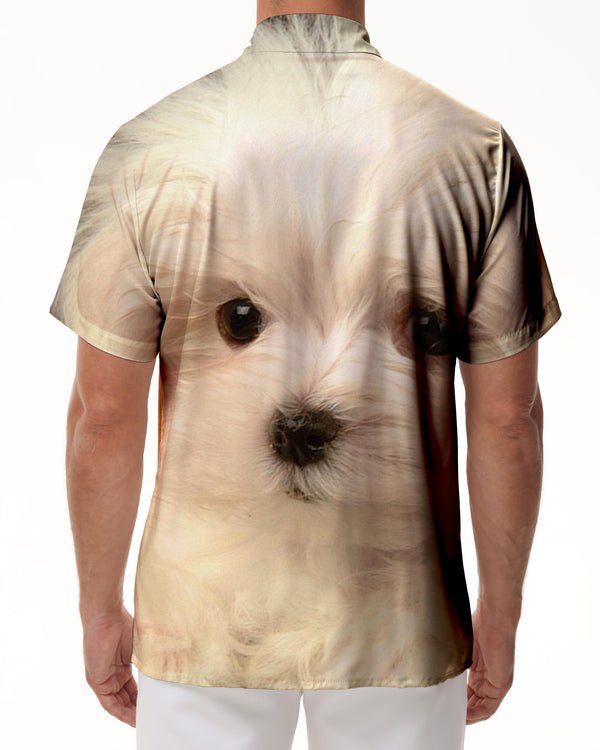 
White Animal Puppy Cute Button Beach Shirt Men's Casual Loose Vacation Beach Seaside Party Hawaiian Shirt
                