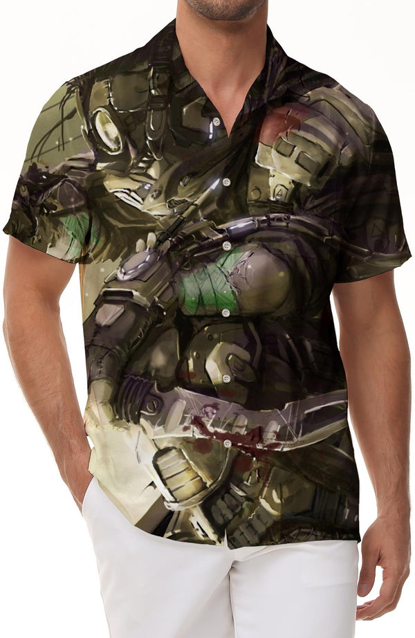 Game character seaside hot Hawaii tropical four seasons button lapel pocket short sleeve shirt men's daily street simple top