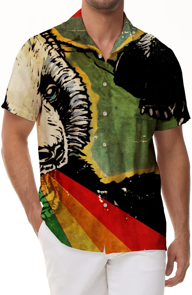 Colorful Button Pocket Lapel Hawaiian Casual Loose Style Men's Panda Print Shirt Short Sleeve Loose Fashion Shirt Animal Summer Print Top