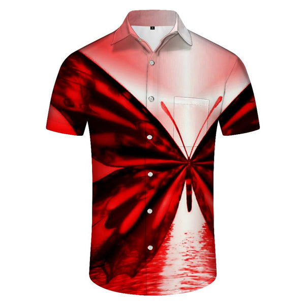
Butterfly Red Shirt Art Abstract Personalized Retro Style Short Sleeve Shirt Men's Button Short Sleeve Shirt Tropical Hawaiian Button Lapel Pocket
                