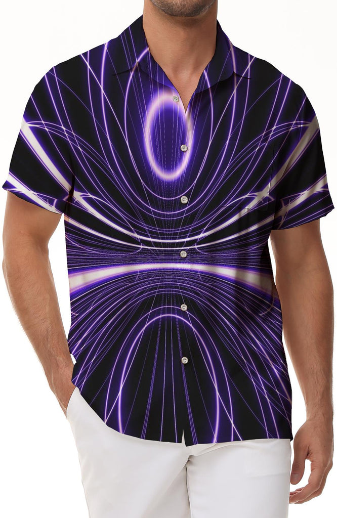 3D printing pattern personalized cool casual loose men's casual loose regular black purple short-sleeved shirt Hawaiian style