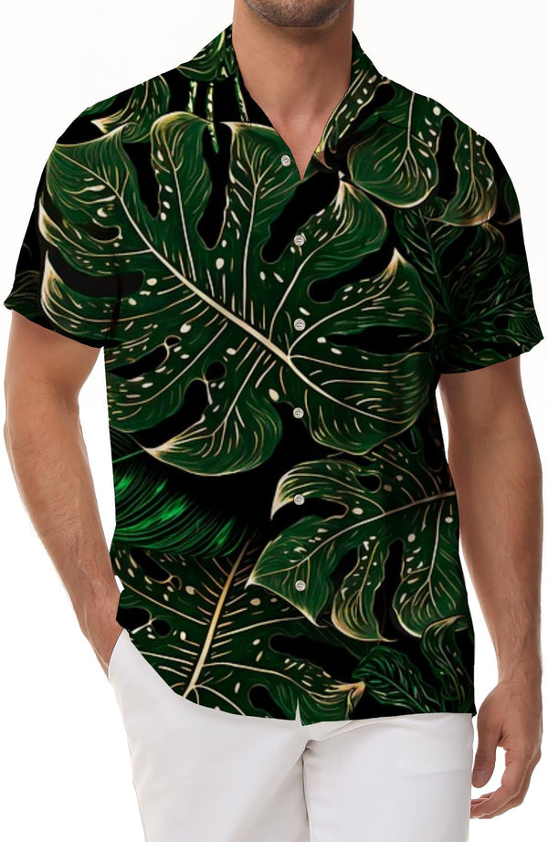 
Green Palm Leaf Print Men's Hawaiian Floral Shirt Summer Beach Vacation Button-Down Tropical Print Short Sleeve Shirt
                