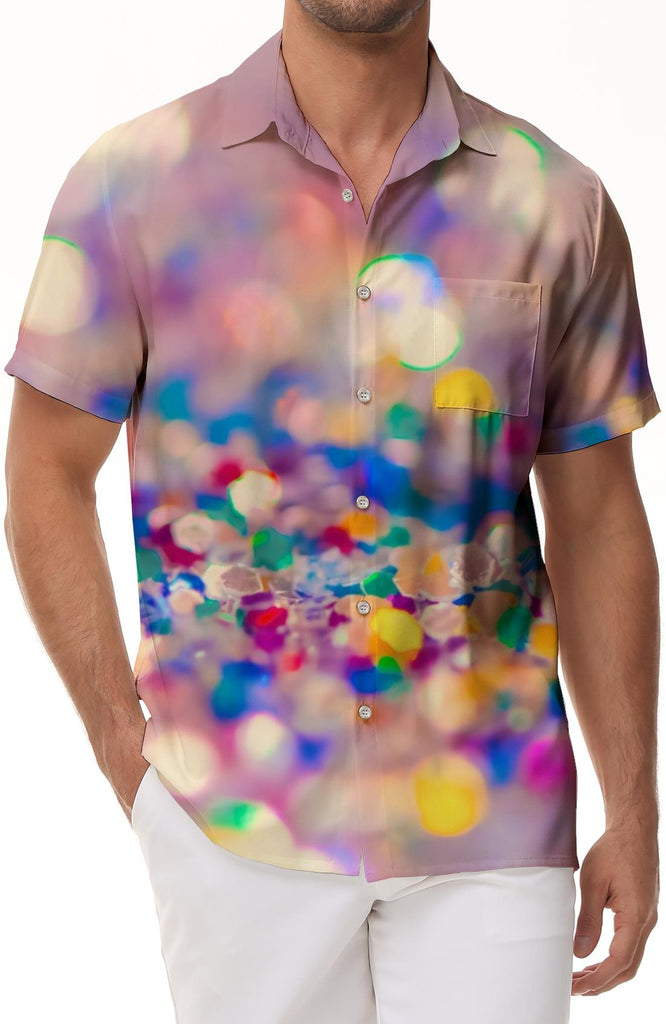 Colorful Purple Cosmos Flowers Mens Hawaiian Shirt Short Sleeve Casual Shirt Beach Summer Party