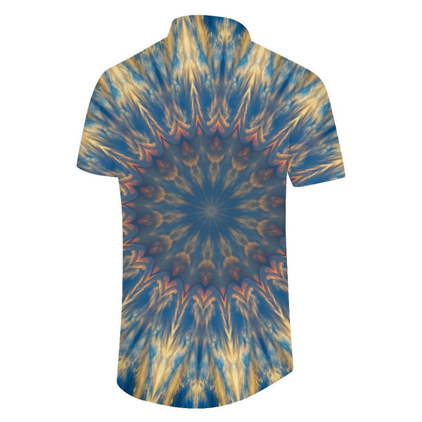 
Blue abstract pattern design men's casual short-sleeved shirt summer casual fashion shirt
                