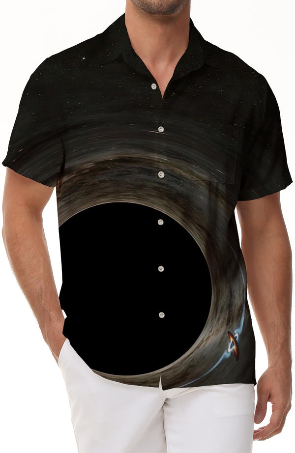 Crossing the outer space black hole men's casual button-down pocket Hawaiian tropical four seasons short-sleeved shirt beach clothing