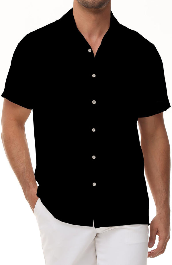 Solid black summer men's casual loose short-sleeved shirt summer Hawaiian shirt fashion button 3d digital printing
